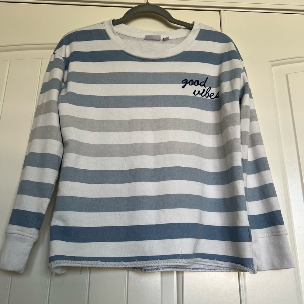 Doe. Good Vibes Sweatshirt - blue and white stripped - size small. - Picture 2 of 6